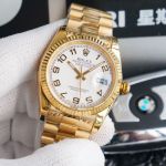 High Quality Swiss Replica Rolex Datejust White Arabic Dial Yellow Gold Case Watch 36mm